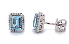 Emerald cut aquamarine and diamond stud earrings are a thing of beauty made in 18KT white gold and set with round diamonds these earrings are versatile and elegant. Stud earrings are a must-have for every women's jewelry collection, so we think that you should snag a set for yourself, as well as a pair for a loved one in your life. They make for a wonderful birthstone gift-giving option.Metal: 18KT White GoldDiamond Weight: 0.21ctwCenter Stones (2): Aquamarine 1.81ctwEarring Width: L: 10mm X W: A Thing Of Beauty, Birthstone Gifts, Diamond Stud Earrings, Diamond Stud, Diamond Earrings Studs, Diamond Studs, 18k Rose Gold, Emerald Cut, A Thing