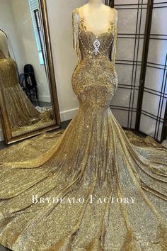 Gold Sparkly Plunging Neck Mermaid Long Train Prom Dress #promdress #prominspiration #prom #2024 #prom2024 Egyptian Prom Dress, Arabian Nights Prom Dress, Arabian Prom Dress, Bling Prom Dresses, Prom 2k24, Nude Prom Dresses, Sequin Prom Dresses Long, Gold Prom Dress, Tight Prom Dresses