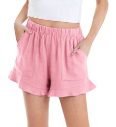 PRICES MAY VARY. 🏝Material: Solid color shorts are made of Cotton, floral shorts are made of 95% Polyester and 5% Spandex. Girls' fashion shorts made of skin-friendly fabric, lightweight and soft, keep you cool and comfortable all day in summer. 🏝Features: Girls shorts with two pockets, which are convenient for holding small items. Hidden drawstring inside waist, elastic waist shorts, ruffle hem shorts, cotton and linen shorts, floral beach shorts for kids, girls cute shorts with pockets. 🏝Ma Cute Spring Vacation Pajama Shorts, Elastic Waistband Shorts For Spring Vacation, Pink Cute Summer Pajama Shorts, Pink Ruffled Bloomers For Summer, Summer Pink Ruffled Bloomers, Pink Ruffled Summer Bloomers, Spring Pajama Shorts With Built-in Shorts, Pink High-waisted Pajama Shorts For Spring, High-waisted Pink Pajama Shorts For Spring