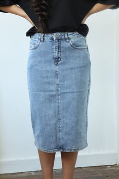 Midi Jean Skirt, Fitted Denim Skirt, Maxi Tops, Skirts For Kids, Boys Denim, Church Outfits, Sweater Dress Midi, Sweater Set, New Arrival Dress