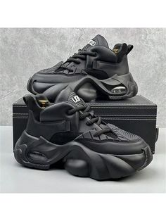 Men's Casual Sports Shoes, Plus Size (39-45), Chunky Chunky Sneakers Elevator Shoes - Latest Trendy Design, Skin-Friendly Comfortable, Suitable For Casual Outdoor Sports Running, Fashion Solid Color Black     Plain    Men Shoes, size features are:Bust: ,Length: ,Sleeve Length: White High Heel Boots, White High Heel Shoes, Trap Art, Sneaker Trend, Basket Sport, Basket Noir, Black Shoes Men, White High Heels, Black Plain