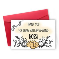 a thank card with the words, thank you for being such an amazing boss