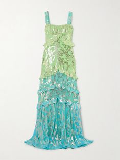 Shop SALONI Chandra ruffled fil coupé silk-blend maxi dress, Explore the latest SALONI women's collection today on NET A PORTER Shades Of Pastel, Tank Dresses, Cascading Ruffles, Maxi Dress Green, Clothes Collection, Women Collection, Denim Dress, Accessories Design, Ruffles