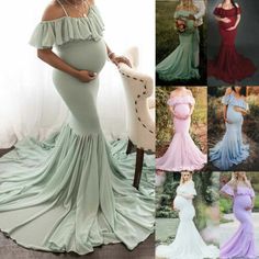 Pregnant Maternity Dress Ruffle Photography Shoot Dresses Long Maxi Gown Women | eBay Maternity Maxi Dress With Ruffles For Wedding, Wedding Mermaid Dress With Ruffles Maxi Length, Spring Green Maternity Dress For Party, Fitted Floor-length Maternity Dress For Spring, Fitted Ruffled Maxi Maternity Dress, Fitted Sleeveless Maternity Dress With Ruffles, Fitted Sleeveless Ruffled Maternity Dress, Green Ruffled Gown For Summer, Green Summer Gown With Ruffles