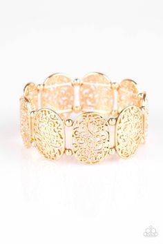 Everyday Elegance -  Paparazzi Bracelet - sofancyjewels Gold Filigree Bracelet, Gold Stretch Bracelet, Filigree Bracelet, Pink Jewels, Gold Frames, Paparazzi Accessories, Stretchy Bracelets, Gold Filigree, Copper Bracelet