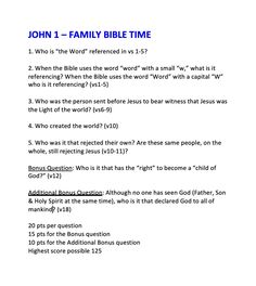 john 1 - family bible time printable worksheet for kids and adults with answers