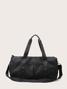 Black    Polyester Plain  Embellished   Sports Bags Black Sporty Duffle Bag, Gymshark Duffle Bag Purple, Luxury Casual Sports Bag, Cheap Casual Gray Duffle Bag, Cheap Sporty Gray Bag, Cheap Black Duffle Bag, Cheap Versatile Black Duffle Bag, Shein Duffle Bag Black, Cheap Black Backpack Duffle Bag