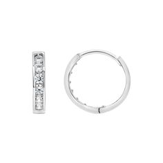 Decorated with dazzling, round-cut cubic zirconia gemstones, these 14k gold huggie hoops are sure to light up your look. Decorated with dazzling, round-cut cubic zirconia gemstones, these 14k gold huggie hoops are sure to light up your look. Length: 3/8 in. Backings: click-it Metal: 14k gold Plating: rhodium Finish: polished Packaging: boxedSTONE DETAILS Stone type: cubic zirconia Total weight: 1/4 ct. Shape: round brilliant Setting: channel Size: One Size. Color: White. Gender: female. Age Grou Formal Sparkling Stone Huggie Earrings, Formal Huggie Earrings With Sparkling Stones, Diamond White Cubic Zirconia Huggie Earrings With Prong Setting, Fine Jewelry Cubic Zirconia Huggie Rings, Cubic Zirconia Huggie Earrings With Brilliant Cut, Diamond White Brilliant Cut Cubic Zirconia Huggie Earrings, White Gold Huggie Earrings With Sparkling Cubic Zirconia, Huggie Diamond Earrings With Vs Clarity, Vs Clarity Diamond Huggie Earrings