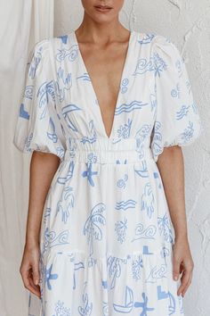 Shop the Summer Land V-Neckline Midi Dress Printed White | Selfie Leslie Vintage V-neck Dress For Brunch, Vintage V-neck Midi Dress For Summer, Printed V-neck Midi Dress For Daywear, V-neck Printed Midi Dress For Daywear, Vintage V-neck Midi Dress For Garden Party, Vintage Knee-length Midi Dress For Vacation, Vintage V-neck Dresses For Vacation, Vintage V-neck Vacation Dresses, Vintage White V-neck Maxi Dress