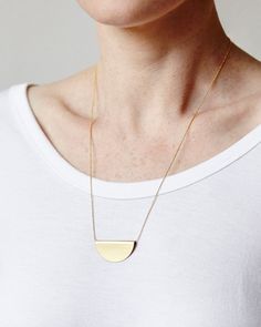 FELMAN large HALF MOON necklace/semi circle | Etsy Minimalist Half Moon Necklace With Adjustable Chain, Minimalist Half Moon Clavicle Chain Necklace, Minimalist Jewelry With Adjustable Half Moon Chain, Everyday Crescent Necklace With Delicate Chain, Minimalist Crescent Necklaces For Everyday, Minimalist Half Moon Brass Jewelry, Minimalist Brass Half Moon Jewelry, Everyday Minimalist Crescent Necklaces, Minimalist Crescent Brass Necklaces