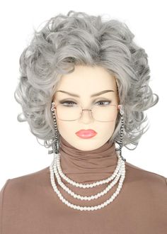 PRICES MAY VARY. FULL COSTUME SET: Includes 1 x Old Lady Wig; 1 x Wig Cap; 1 x Granny Glasses; 1 x Eyeglass Chains Strap; 1 x Faux Pearl Beads Necklaces;full costume set for a complete granny costume look. REALISTIC STYLE: The long curly grey hairstyle and accessories capture the look of a sweet elderly woman for fun dress up play SOFT SYNTHETIC FIBERS: The wig is made of lightweight and breathable synthetic materials for comfortable wear without irritation EASY TO PUT ON: Simply slide the stret Grandma Wig, Old Lady Wig, Granny Costume, Grandma Costume, Grey Hairstyle, Granny Glasses, Eyeglass Chains, Party Wigs, Elderly Woman