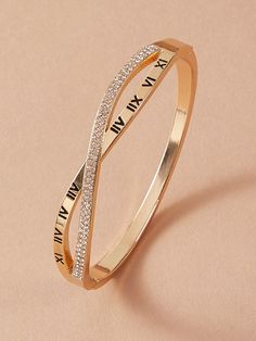 Gold Fashionable   Zinc Alloy  Bangle Embellished   Jewelry Roman Numeral Bracelet, Fashion Week 2023, Healing Gemstone Bracelets, Bangle Gold, Stainless Steel Bangles, Bangles Style, Rhinestone Decor, Adjustable Bangle, Engraved Bracelet