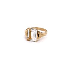 Vintage 1940's 10k yellow gold rectangular stone ring. The ring would be a great travel ring. The size of the ring is a 7, and has the ability to be resized. The height of the ring off of the finger is 4.3mm. The width of the band is 2mm. Center stone measures 10mm x 7.7mm Classic Crystal Ring With Rectangular Gemstone, Formal Birthstone Ring With Rectangular Stone, Classic Signet Ring With Rectangular Gemstone, Classic Rings With Rectangular Stone For Formal Occasions, Classic Rectangular Diamond Cut Jewelry, Formal Rectangular Rings With Center Stone, Classic Rectangular Gemstone Birthstone Ring, Formal Hallmarked Rectangular Ring, Classic Rectangular Birthstone Ring