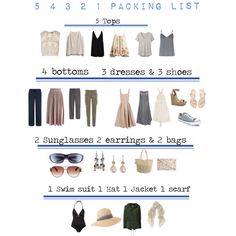 the packing list is filled with clothes, shoes, and bras to keep you organized