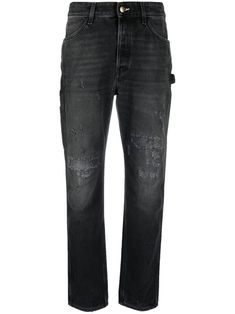 black cotton distressed effect high waist front button and zip fastening two side inset pockets belt loops two rear patch pockets side cargo pocket straight leg Washed Black Denim Jeans With Patch Pockets, Washed Black Full-length Denim Jeans, Black Gothic Denim Jeans, Luxury Washed Black Fitted Jeans, Black Non-stretch Denim Pants, Cargo Pocket, Distressed Black Jeans, Best Brand, Jeans Pants