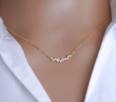 Crystal Diamond Necklace. Gorgeous dainty crystal every day minimalist necklace. Excellent option for minimalist bride or bridesmaid jewelry! Necklace is about 16" long with an attached extension chain to make it up to 18.5" long. High quality guaranteed by Latasha Bridal! Wedding Necklaces For Bride Simple, Minimalist Crystal Necklace With Delicate Chain For Weddings, Elegant Wedding Crystal Necklace With Delicate Chain, Delicate Crystal Clavicle Chain Necklaces For Wedding, Delicate Crystal Necklace With Adjustable Chain, Dainty Bridal Necklace With Adjustable Chain, Minimalist Bridal Necklace With Delicate Chain For Anniversary, Minimalist Bridal Necklace For Anniversary With Delicate Chain, Delicate Crystal Necklaces With Delicate Chain For Wedding