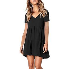 Floenr Women's Dresses has an cute, comfortable design,make you smile knowing you look as good as you feel.High quality fabric make it suitable from work to weekend,Floenr Dress is the perfect pick for a day of fun in the sun. Size: 10;12;14;16;18.  Color: Black.  Gender: female.  Age Group: adult.  Pattern: solid. Summer Tunic Dress, Womens Tunic Dress, Tunic Dresses, Mini Tunic Dress, Summer Tunic, Long Sleeve Tunic Dress, Short Sleeve Summer Dresses, Summer Tunics, Shift Dresses