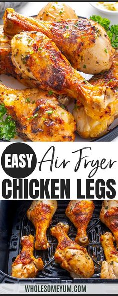 easy air fryer chicken legs recipe with text overlay