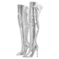 Step into the realm of elegance and allure with our Handmade Metallic Over-The-Knee Boots. Each pair is meticulously crafted. a symphony of artistry that celebrates uniqueness. Available in a size range from US5 to US15 or EU35 to EU46. these boots effortlessly cater to your individual fit.These boots are a tribute to the artisans' skill. handcrafted with precision. Devoid of platforms. they exude a refined grace that perfectly complements your style. The synthetic upper material guarantees both Luxury Knee-high Boots For Party, Luxury Knee-high Boots For Winter Party, Modern High Heel Knee-high Boots For Party, Modern High-heel Knee-high Boots For Party, Luxury High Heel Knee-high Boots For Party, Luxury Thigh-high Heeled Boots For Party, Luxury Thigh High Heeled Boots For Party, Luxury Fitted Knee-high Boots For Winter, Luxury Metallic Boots For Party