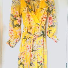 Nwt Yellow/Multicolored Sheer Maxi Dress W/Long Sleeves, Each Cuff Has Matching Yellow Buttons. Lightly-Lined, Full-Length Dress With Long, Flowing Sleeves. Women's/Junior's Size Medium. Brand: Miss Avenue. Yellow Long Sleeve Vacation Dress, Casual Yellow Long Sleeve Maxi Dress, Yellow Long Sleeve Maxi Dress For Beach, Yellow Long Sleeve Maxi Dress For Summer, Yellow Long Sleeve Maxi Dress For Spring, Yellow Flowy Long Sleeve Maxi Dress, Mustard Long Sleeve Dress For Summer, Yellow Long Sleeve Summer Dress, Yellow Flowy Long Sleeve Dress