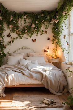 #homedecor, #interiordesign, #homedesign, #decor inspiration Fairy Tail Room Ideas, Small Room Fairycore, Fairy Like Room Decor, Bedroom Idea Women, Fairycore Home Aesthetic, Fairy Aesthetic Apartment, Fairytale Room Ideas, Adult Fairy Bedroom, Hanging Flowers Bedroom