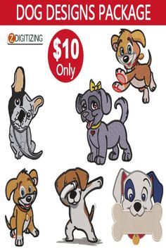 the dog designs package is available for $ 10 and includes four dogs with different colors