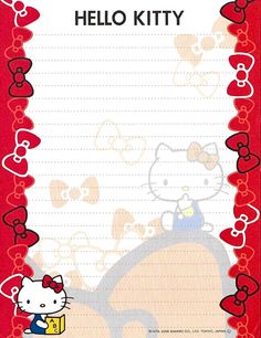 a hello kitty station paper with hearts and an image of the hello kitty character on it