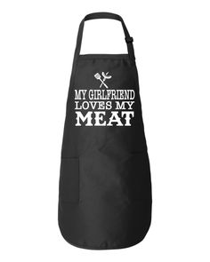 an apron with the words can i slap my meat on your grill? in white