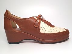 Spectator, Wedges - Re-Mix Vintage Shoes Vintage Shoes Heels & Wedges, Spring Vintage Wedge Heels, Vintage Lace-up Shoes With Leather Sole And Closed Toe, Vintage Brown Wedge Heels, Vintage Wooden Wedge Heels, Heels & Wedges, Womens Oxfords, Vintage Shoes, Platform Heels