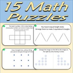 the book cover for 15 math puzzles with instructions to solve it and how to use them