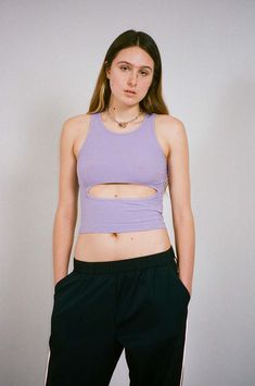 Sandy Liang Riblet Tank - Lilac on Garmentory Boy Silhouette, Satin Purses, Sandy Liang, Black Wings, Slim Fit Dresses, Ribbed Tank Tops, White Eyelet, Ribbed Tank, Black Wool