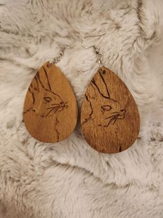 Rabbit Earrings, Wooden Animal Jewelry, Nickel Free Earrings, Wood Burnt Earrings, Spring Jewelry, Easter Basket Stuffer, for Woman, for Her - Etsy Wooden Teardrop Earrings For Gift, Wooden Teardrop Earrings As Gift, Teardrop Wooden Earrings For Gifts, Teardrop Wood Earrings For Gifts, Rabbit Earrings, Earrings Wooden, Earrings Wood, Easter Basket Stuffer, Nickel Free Earrings