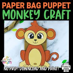 the paper bag puppet monkey craft is on display