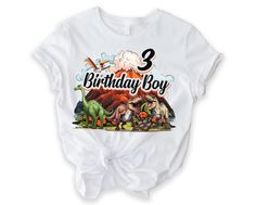 *All sales are final and we do not accept returns.If we make a mistake, we will send a replacement product. *The best way to get the size you need is to measure the one that best suits you or your child and get the same length and width using the size chart. White T-shirt With Dinosaur Print For Birthday, Themed Crew Neck Shirt For Birthday, Novelty Birthday T-shirt With Crew Neck, T Rex Party, Boys Birthday Outfits, Birthday Boy Shirt, Dino Birthday, Birthday Boy Shirts, Birthday Outfits