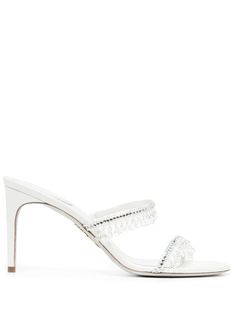 ivory white leather satin finish crystal embellishment double-strap design 85mm high heel Rene Caovilla Shoes, Crystal Heels, Rene Caovilla, Sandals White, Embellished Sandals, Ballet Pumps, Iconic Bags, Stiletto Sandals, Boot Pumps