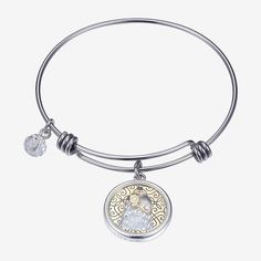 Bangle bracelets in Stainless Steel with charms that are plated over Brass.Bead Type: CrystalFeatures: In A Gift BoxCharacter: Beauty And the BeastCircumference: 8 InchStone Cut: RoundStone Millimeter Measurement: 1.3 Mm WidthMetal Color: Two ToneCare: Wipe CleanStone Type: 1 CrystalBracelet Type: Bangle BraceletsMetal: Stainless SteelIs Beaded: NoCountry of Origin: Imported Spiritual Round Stainless Steel Bracelets, Silver Metal Crystal Bracelet Gift, White Stainless Steel Charm Bracelet For Gift, Silver Metal Crystal Bracelet As A Gift, Adjustable Metal Crystal Bracelet As Gift, White Stainless Steel Charm Bracelet Gift, Gift White Stainless Steel Charm Bracelet, Stainless Steel Jubilee Bangle As Gift, Mother's Day Metal Charm Bangle Bracelet