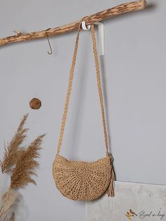 BirdinBag - Tassel Embellished Straw Handbag Tassel Decor, Vacation Bag, Tassels Decor, Beige Bag, Straw Handbags, Saddle Bag, Bag Women, Color Khaki, Olivia Mark