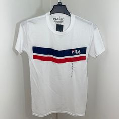 Brand New With Tags. New Fila Men's Short Sleeve Logo T-Shirt Tee Top "Fila" Logo Graphics On Front S - Jf6 M - Jg1 Sports Fan T-shirt With Logo Print And Short Sleeves, Logo Print Short Sleeve T-shirt For Sports, Short Sleeve T-shirt With Logo Emblem For Streetwear, Fila Shirt, White Print Logo T-shirt Short Sleeve, Fila Shorts, Red And Black Shirt, Turtleneck Shirt, Mens Tee Shirts