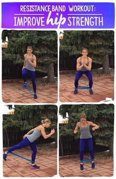 a woman is doing exercises with resistance bands and workouts to improve her body's strength