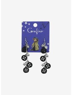 Coraline Button Stars Drop Earrings | Hot Topic Coraline Jewelry, Coraline Earrings, Hot Topic Aesthetic, Gothic Oc, Coraline Stuff, Coraline Button, Alien Stuff, Coraline Art, Earring Inspo