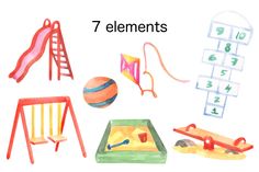 an image of children's toys with the words 7 elements