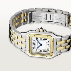 CRW2PN0007 - Panthère de Cartier watch - Medium model, quartz movement, yellow gold, steel - Cartier Cartier Panther, Blue Spinel, Cartier Panthere, Cartier Tank, Cartier Watch, Yellow Gold Bracelet, Gold Glass, Online Jewelry Store, Steel Watch