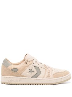 light beige leather panelled design suede and mesh panelling perforated toebox logo-debossed tongue star detail to the side contrasting branded heel counter round toe front lace-up fastening branded insole flat rubber sole Sporty Leather Converse Sneakers, Cream Suede Sneakers With Perforated Toe Box, Converse Sporty High-top Sneakers With Perforated Toe Box, Converse Leather Sneakers With Gum Sole, Beige Suede Sneakers With Perforated Toe Box, Converse Sneakers With Perforated Toe Box For Sports, Beige High-top Sneakers With Perforations, Sporty Beige Leather Skate Shoes, Beige High-top Sneakers With Perforated Toe Box