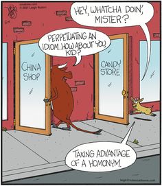 a cartoon with an image of a bull in front of two doors