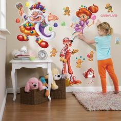 Candyland wall decals Candyland Classroom Theme, Cupcake Bedroom, Circus Themed Bedroom, Candy Land Characters, Candyland Classroom, Eclectic Nightstand, Baby Nursery Rainbow, Candy Themed Bedroom