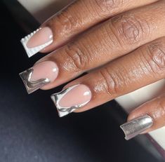 Short Chrome Nails Designs, Short Chrome Nails, Textured Nails, College Nails, Long Acrylic Nail Designs, French Manicure Nails