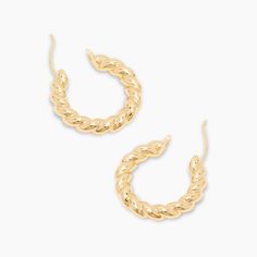 These lightweight and versatile croissant hoops can be dressed up for a night out or dressed down for a day by the sand. Product Details 13/16" profile diameter 1/8" thick Hinge closure Available in 18k gold plated brass Avoid contact with anything containing derivatives of alcohol | Crew Hoop Earrings in Gold Plated Brass, Women's by Core 14k Gold-filled Yellow Gold Plated Earrings, Elegant 14k Gold-filled Tarnish-resistant Hoop Earrings, Formal Gold Plated Hoop Earrings, Twisted 14k Gold Earrings, Gold Plated Hoop Earrings For Formal Occasions, Gold Plated Hoop Earrings For Formal Events, Classic Gold-tone Gold-plated Hoop Earrings, Elegant Small Hoop Huggie Earrings In 14k Gold Filled, Gold-tone Small Hoop Earrings For Formal Occasions