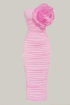 Introducing our Journey 3D Flower Ruched Bodycon Tube Dress, now available in a stunning shade of pink. This casual yet stylish piece features a sleek bodycon fit and intricate floral details, making it the perfect addition to your wardrobe. Designed with a strapless neckline and slim fit, this dress accentuates your curves and elongates your figure. Made from premium fabric with a high stretch, this long dress is both comfortable and luxurious. The hem is shaped like a pencil, creating a sophis Pink Bodycon Dress Outfit Casual, Pink Bodycon Dress Outfit, Bodycon Dress Outfit Casual, Bodycon Dress Outfit, Dress Outfit Casual, Pink Bodycon Dress, Pink Bodycon, Body Con Dress Outfit, Western Dress