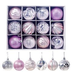 PRICES MAY VARY. Christmas balls ornaments are the perfect way to decor your Christmas Tree. Make great addutuib to your Christmas and holiday decorative. Pack of 12 Christmas hanging decoration balls. Size : 2.36" / 6cm. The Christmas balls can be hung on the Christmas tree quickly and easily, light weight makes it easier to hang on the tree branches. The Christmas tree shine balls are a durable, shatterproof plastic that is securely held in place with the included strings - completely protecte Pink And Purple Christmas Tree, Purple Silver Christmas, Lavender Christmas Tree, Lavender Christmas, Purple Christmas Tree, Christmas Landscape, Christmas Tree Branches, Silver Christmas Tree, Christmas Hanging Decorations