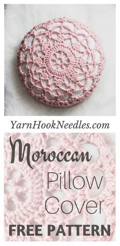 three different crochet patterns with the text moroccan pillow cover free pattern on top